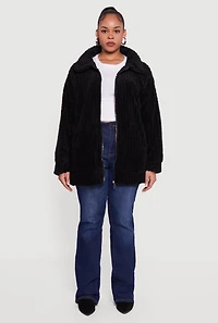 Womens Plus Ribbed Sherpa Zip Front Jacket,