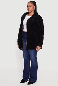 Womens Plus Ribbed Sherpa Zip Front Jacket,