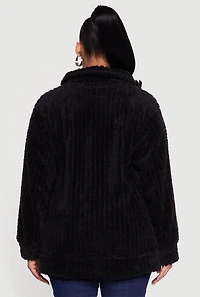 Womens Plus Ribbed Sherpa Zip Front Jacket,