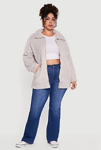 Plus Ribbed Sherpa Zip Front Jacket