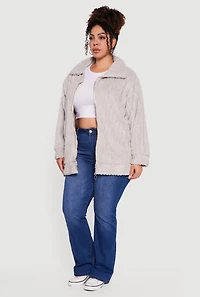 Plus Ribbed Sherpa Zip Front Jacket