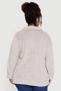 Plus Ribbed Sherpa Zip Front Jacket