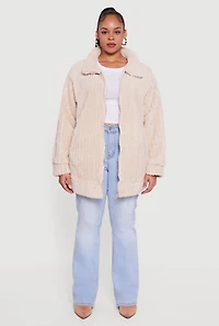 Plus Ribbed Sherpa Zip Front Jacket