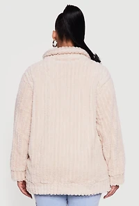 Plus Ribbed Sherpa Zip Front Jacket