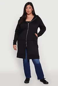 Plus Zip Front Long Hoodie
