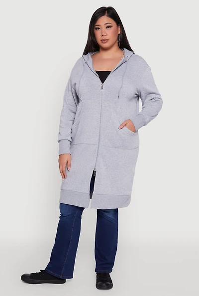 Womens Plus Size Zip Front Long Hoodie, Grey, Size 4X
