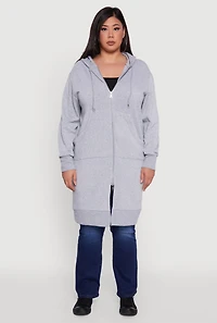 Womens Plus Size Zip Front Long Hoodie, Grey, Size 4X