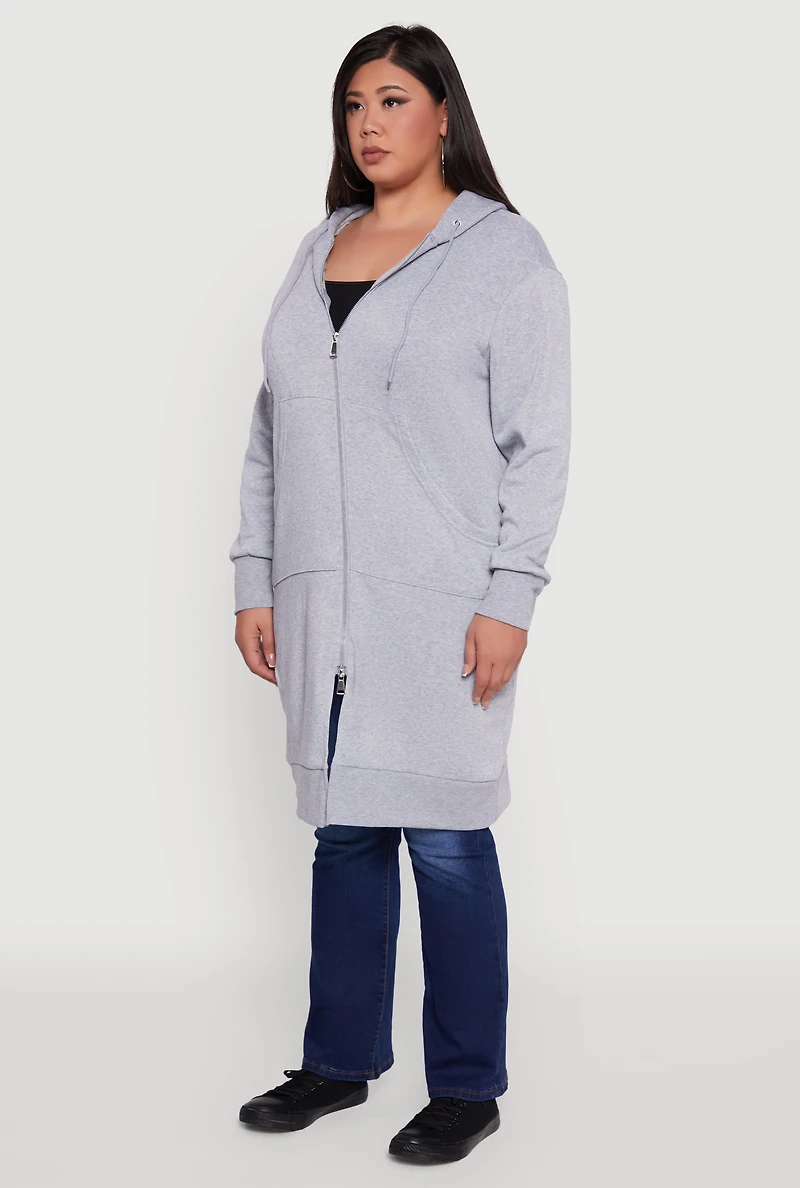 Womens Plus Size Zip Front Long Hoodie, Grey, Size 4X