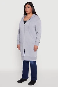 Womens Plus Size Zip Front Long Hoodie, Grey, Size 4X