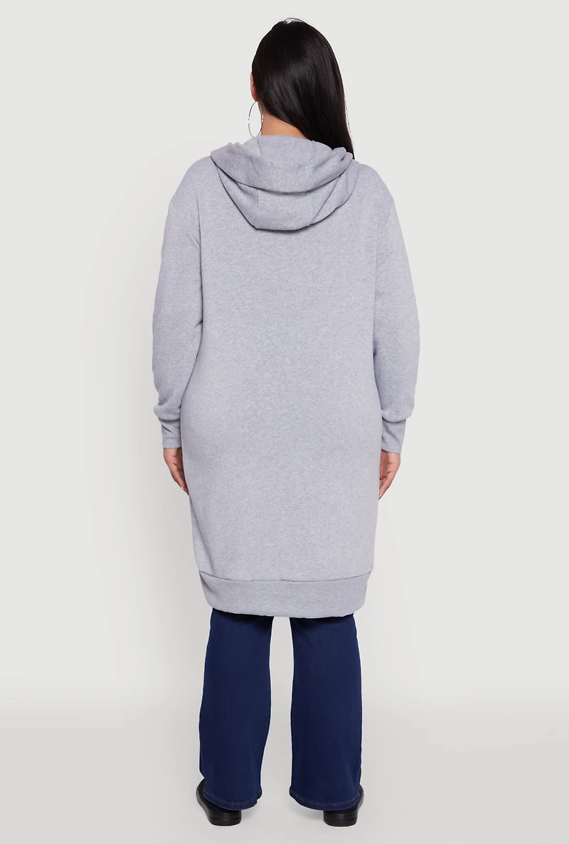 Womens Plus Size Zip Front Long Hoodie, Grey, Size 4X