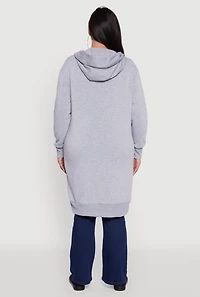Womens Plus Size Zip Front Long Hoodie, Grey, Size 4X