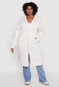 Womens Plus Size Zip Front Long Hoodie, White, Size 3X