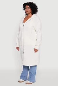 Womens Plus Size Zip Front Long Hoodie, White, Size 3X