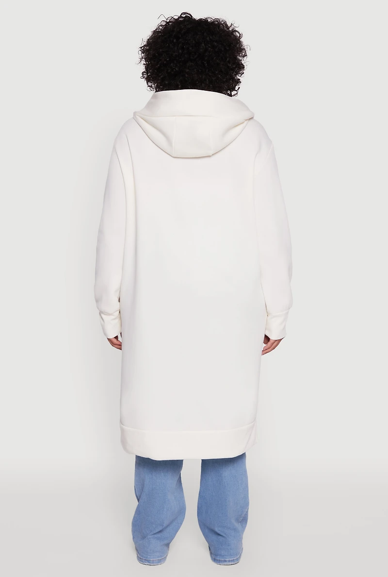 Womens Plus Size Zip Front Long Hoodie, White, Size 3X