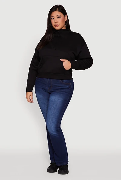 Womens Plus Fleece Lined Mock Neck Half Zip Sweatshirt,