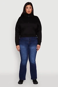 Womens Plus Fleece Lined Mock Neck Half Zip Sweatshirt,