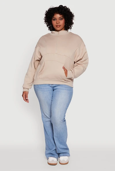Plus Fleece Lined Mock Neck Half Zip Sweatshirt