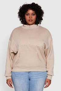 Plus Fleece Lined Mock Neck Half Zip Sweatshirt