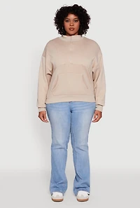 Womens Plus Fleece Lined Mock Neck Half Zip Sweatshirt, 3X
