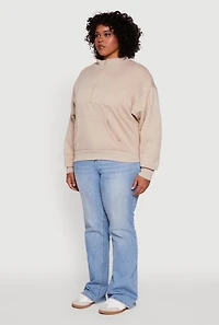Womens Plus Size Fleece Lined Mock Neck Half Zip Sweatshirt, Beige, Size 2X