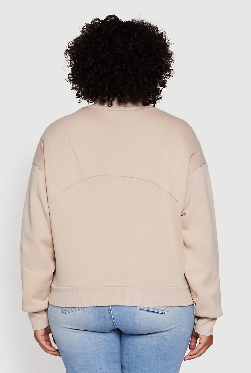 Womens Plus Fleece Lined Mock Neck Half Zip Sweatshirt, 3X