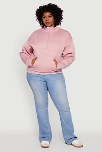 Plus Fleece Lined Mock Neck Half Zip Sweatshirt