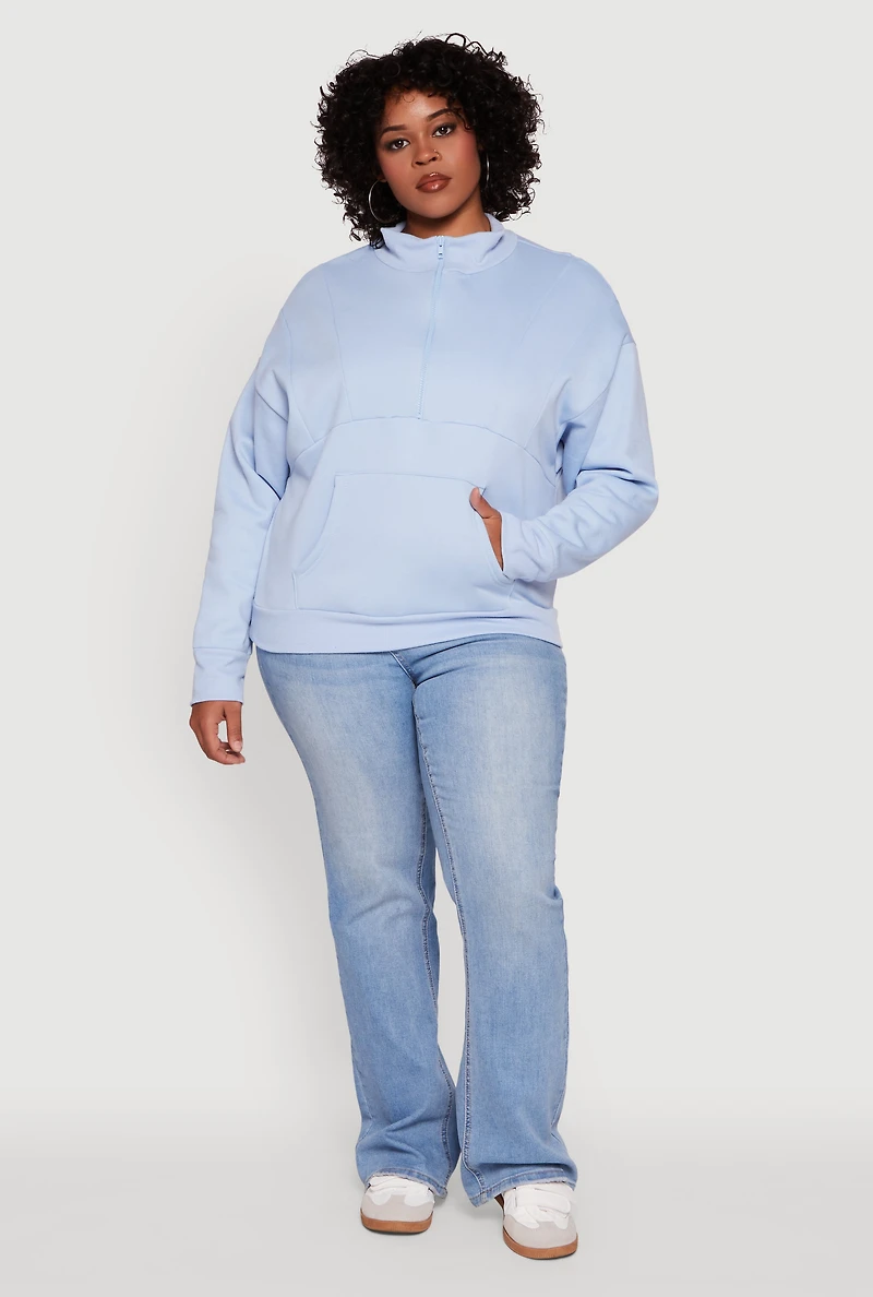 Womens Plus Fleece Lined Mock Neck Half Zip Sweatshirt, 4X