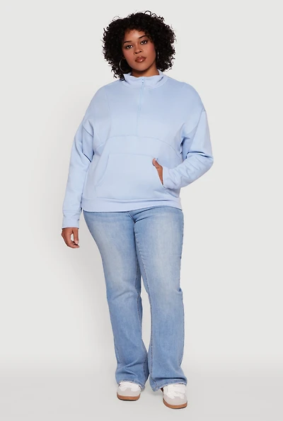 Womens Plus Fleece Lined Mock Neck Half Zip Sweatshirt, 4X