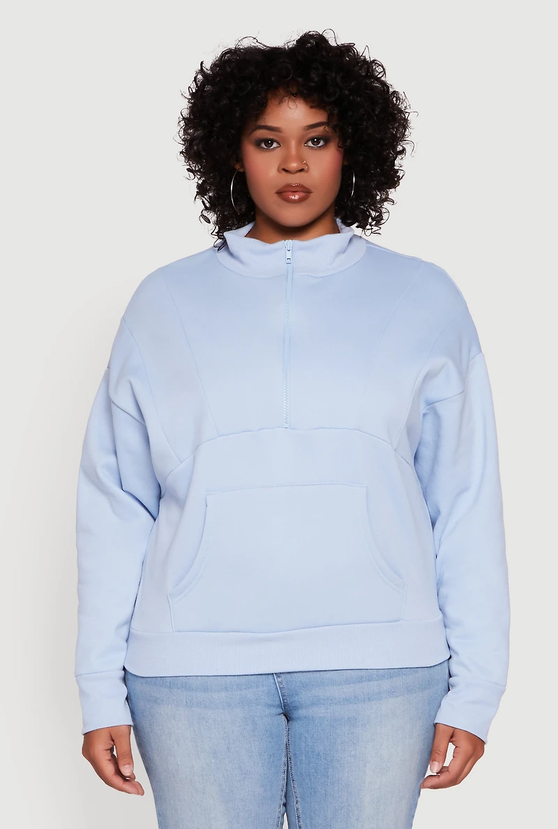 Womens Plus Fleece Lined Mock Neck Half Zip Sweatshirt, 4X