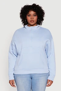 Womens Plus Fleece Lined Mock Neck Half Zip Sweatshirt, 4X