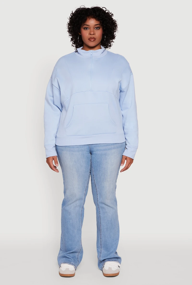 Womens Plus Fleece Lined Mock Neck Half Zip Sweatshirt, 4X