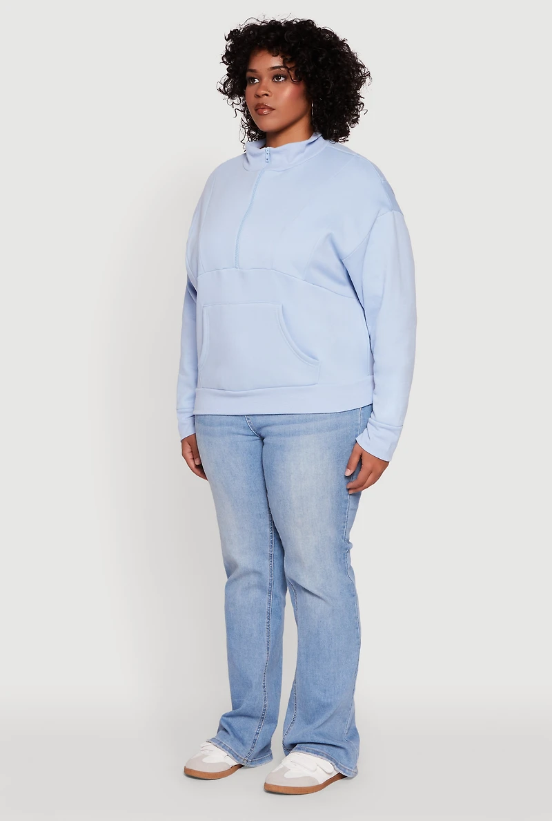 Womens Plus Fleece Lined Mock Neck Half Zip Sweatshirt, 4X