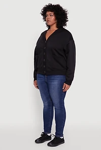 Womens Plus Size Oversized Fleece Lined Button Front Cardigan, Black, Size 4X
