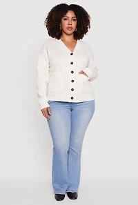 Plus Oversized Fleece Lined Button Front Cardigan