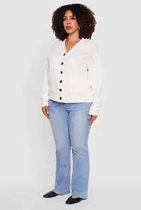 Womens Plus Size Oversized Fleece Lined Button Front Cardigan, White, Size 4X