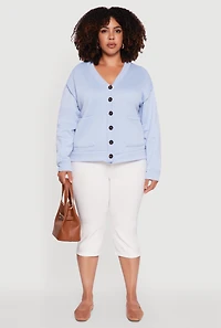 Womens Plus Size Oversized Fleece Lined Button Front Cardigan, Blue, Size 1X