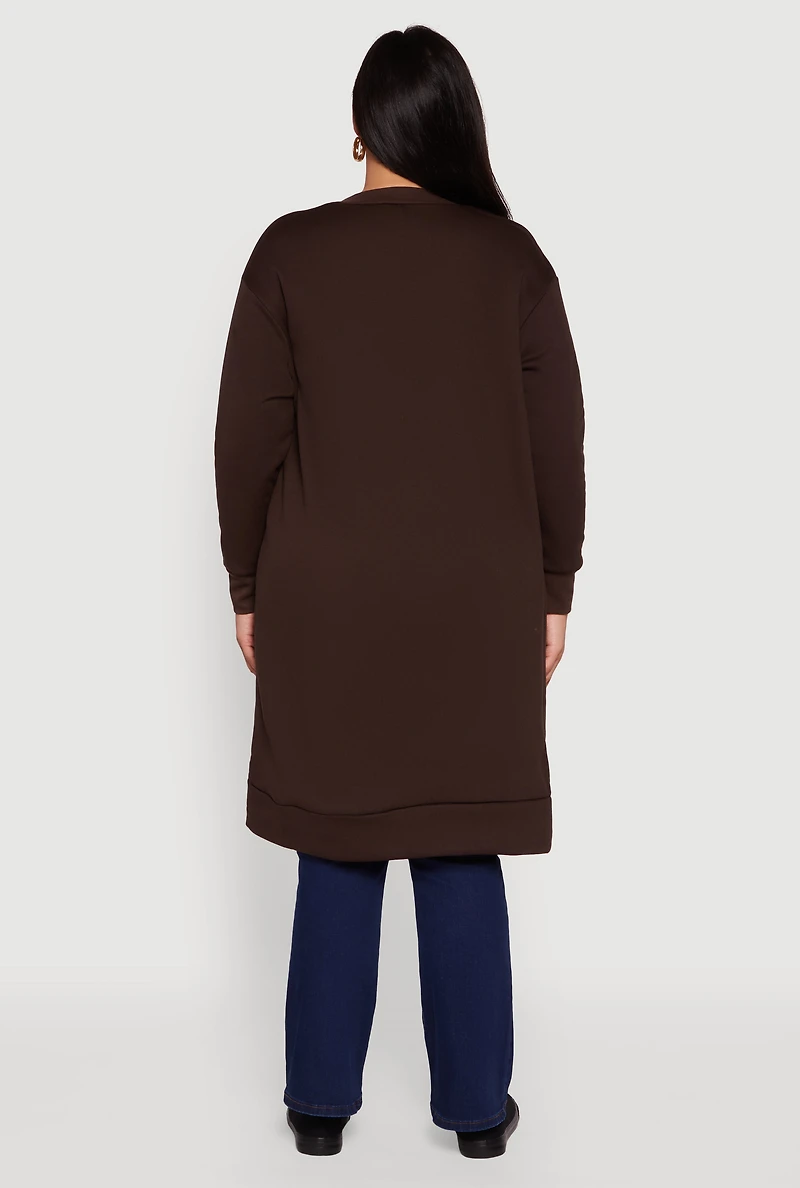 Womens Plus Size Fleece Lined Button Front Long Cardigan, Brown, Size 3X
