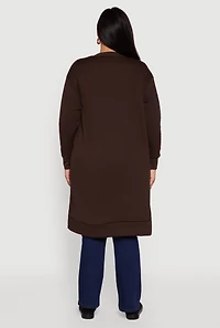Womens Plus Size Fleece Lined Button Front Long Cardigan, Brown, Size 3X