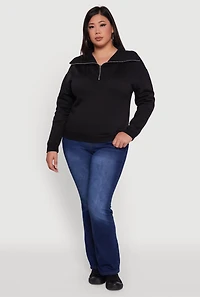 Plus Fleece Lined Collared Half Zip Sweatshirt