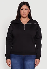 Womens Plus Fleece Lined Collared Half Zip Sweatshirt,