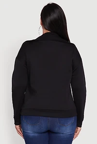 Womens Plus Fleece Lined Collared Half Zip Sweatshirt,