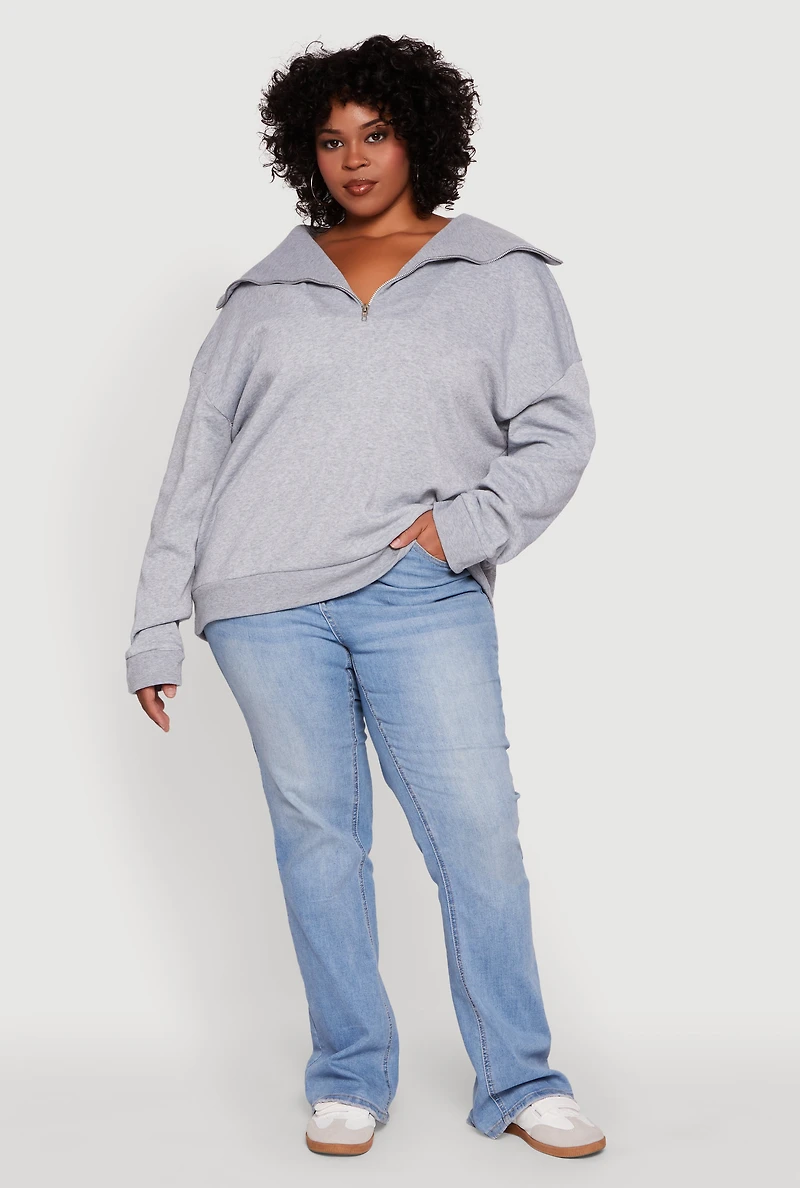 Womens Plus Size Fleece Lined Collared Half Zip Sweatshirt, Grey, Size 3X