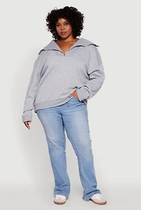 Womens Plus Size Fleece Lined Collared Half Zip Sweatshirt, Grey, Size 3X