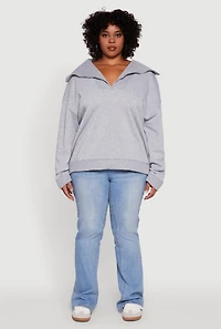 Womens Plus Size Fleece Lined Collared Half Zip Sweatshirt, Grey, Size 3X