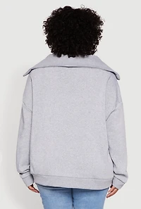 Womens Plus Size Fleece Lined Collared Half Zip Sweatshirt, Grey, Size 3X