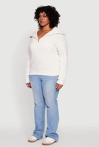 Womens Plus Fleece Lined Collared Half Zip Sweatshirt, White,