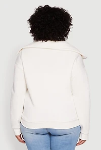 Womens Plus Fleece Lined Collared Half Zip Sweatshirt, White,