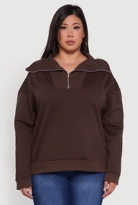 Womens Plus Fleece Lined Collared Half Zip Sweatshirt,