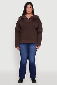 Womens Plus Fleece Lined Collared Half Zip Sweatshirt,