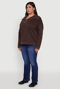 Womens Plus Fleece Lined Collared Half Zip Sweatshirt,